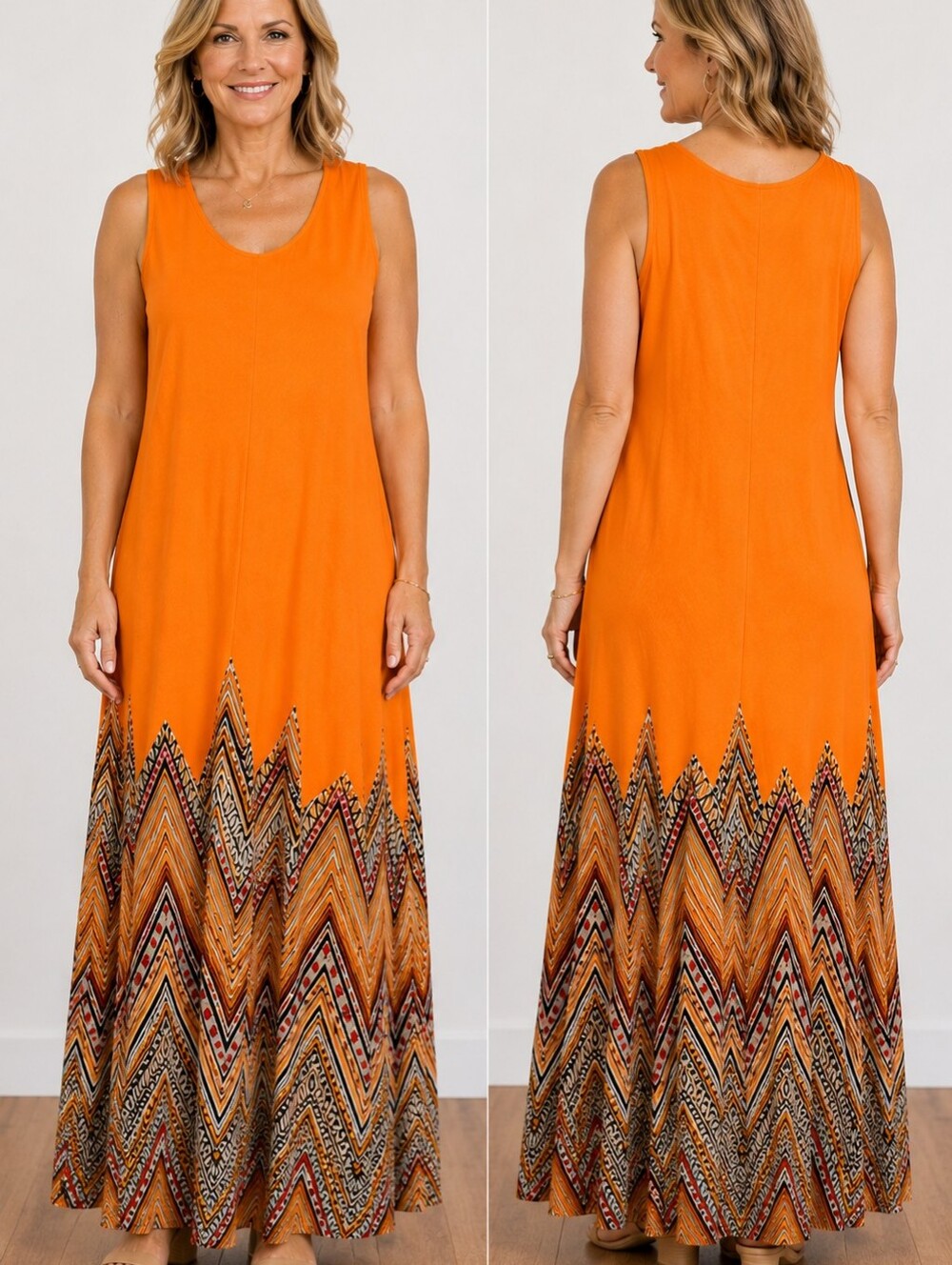 Ashley Stewart Orange Boho Maxi Dress Adjustable Ruched Skirt Size 18/20 A43